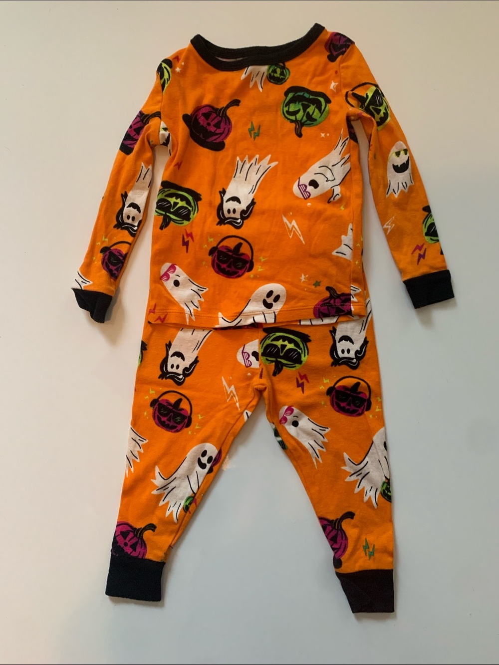 Kids Halloween Ghost & Pumpkin Pajama Set - Orange Size 2T